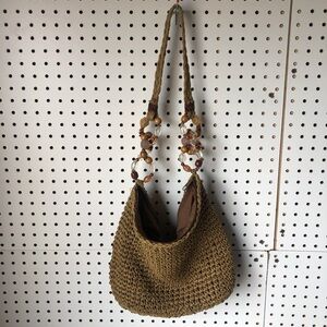 Capelli Brown leather and straw tote bag with bead details